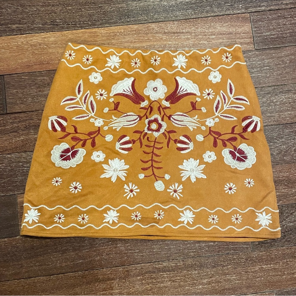 Mi Ami Faux Suede Embroidered Miniskirt